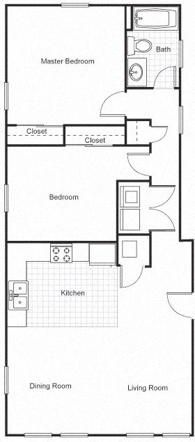 2 Bedroom 1.5 Bath 2D Floorplan-Faubourg Lafitte, New Orleans